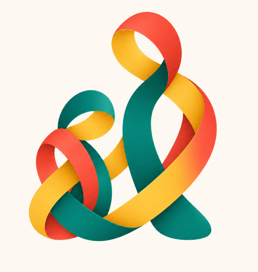 Abstrakt bandillustration som går från en tät knut till en lugnare rytm